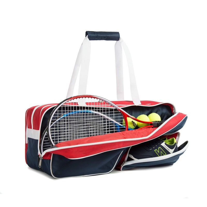 K-Cliffs Tennis Racket Bag | Deluxe Ballistic Nylon Travel Duffel | Shoe Compartment Red White Blue - Image 3